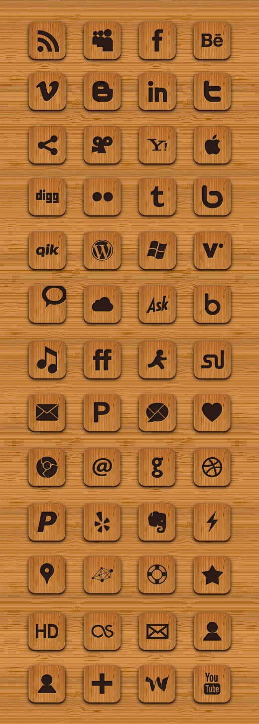 50 Free Wood Textured Social Media Icons