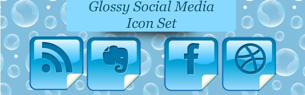 glossyiconbanner Glossy Beautiful Peel Over Social Media Icon Set