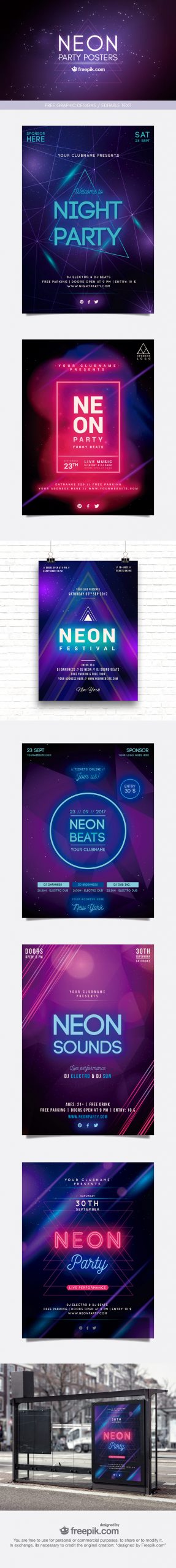 Neon amazing party posters free vector set | Creative Nerds